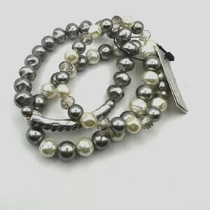Chico's Beaded Sophia Pearl Multi Stretch Bracelet set 3 Gray Lot $39 Chicos NWT